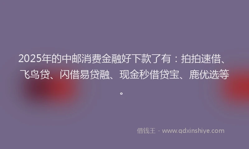 2025年的中邮消费金融好下款了有：拍拍速借、飞鸟贷、闪借易贷融、现金秒借贷宝、鹿优选等。