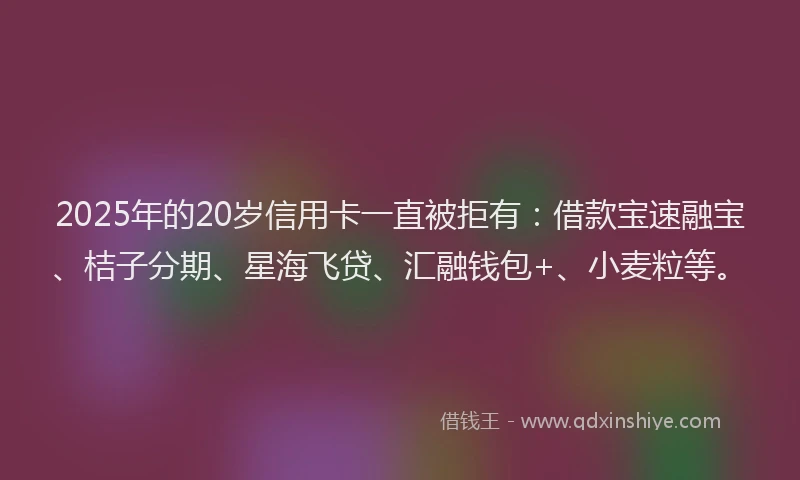 2025年的20岁信用卡一直被拒有：借款宝速融宝、桔子分期、星海飞贷、汇融钱包+、小麦粒等。