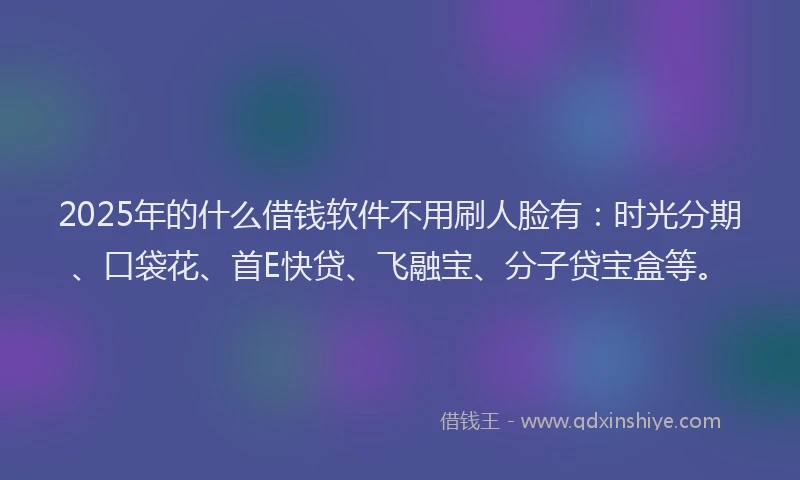 2025年的什么借钱软件不用刷人脸有：时光分期、口袋花、首E快贷、飞融宝、分子贷宝盒等。
