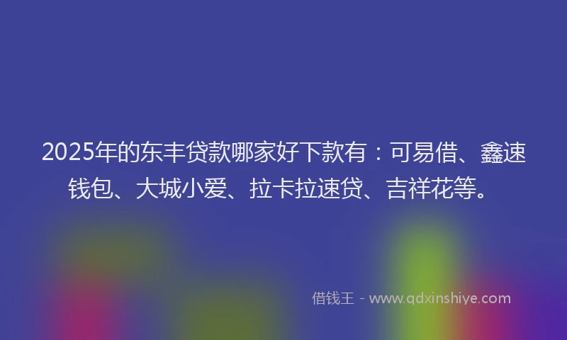 2025年的东丰贷款哪家好下款有：可易借、鑫速钱包、大城小爱、拉卡拉速贷、吉祥花等。