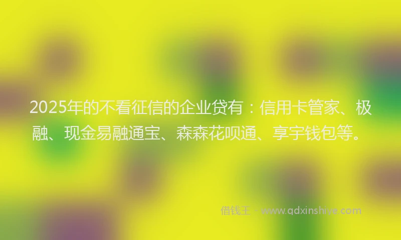 2025年的不看征信的企业贷有：信用卡管家、极融、现金易融通宝、森森花呗通、享宇钱包等。