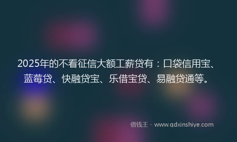2025年的不看征信大额工薪贷有：口袋信用宝、蓝莓贷、快融贷宝、乐借宝贷、易融贷通等。