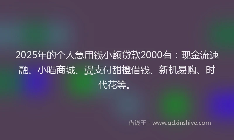 2025年的个人急用钱小额贷款2000有：现金流速融、小喵商城、翼支付甜橙借钱、新机易购、时代花等。