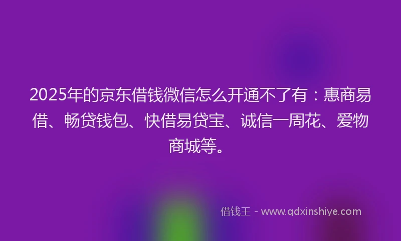2025年的京东借钱微信怎么开通不了有：惠商易借、畅贷钱包、快借易贷宝、诚信一周花、爱物商城等。
