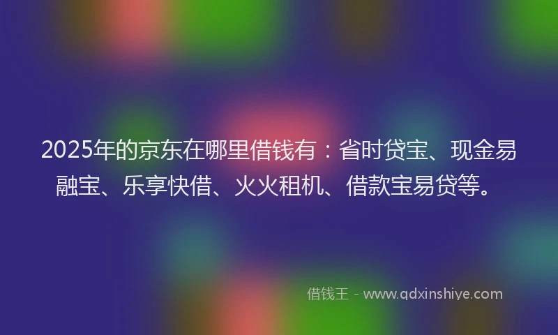 2025年的京东在哪里借钱有：省时贷宝、现金易融宝、乐享快借、火火租机、借款宝易贷等。