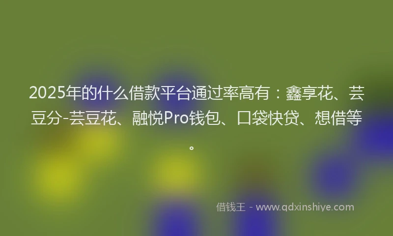 2025年的什么借款平台通过率高有：鑫享花、芸豆分-芸豆花、融悦Pro钱包、口袋快贷、想借等。