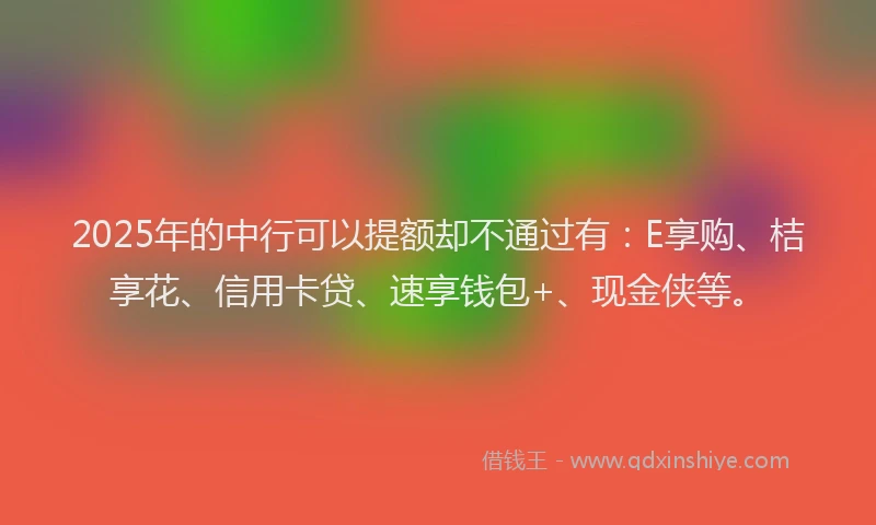 2025年的中行可以提额却不通过有：E享购、桔享花、信用卡贷、速享钱包+、现金侠等。