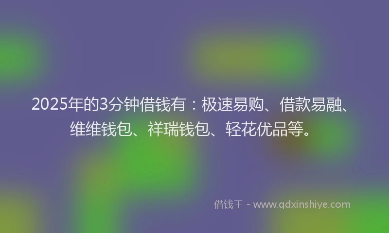 2025年的3分钟借钱有：极速易购、借款易融、维维钱包、祥瑞钱包、轻花优品等。