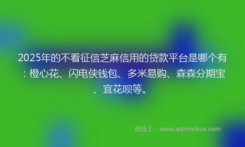 2025年的不看征信芝麻信用的贷款平台是哪个有：橙心花、闪电侠钱包、多米易购、森森分期宝、宜花呗等。