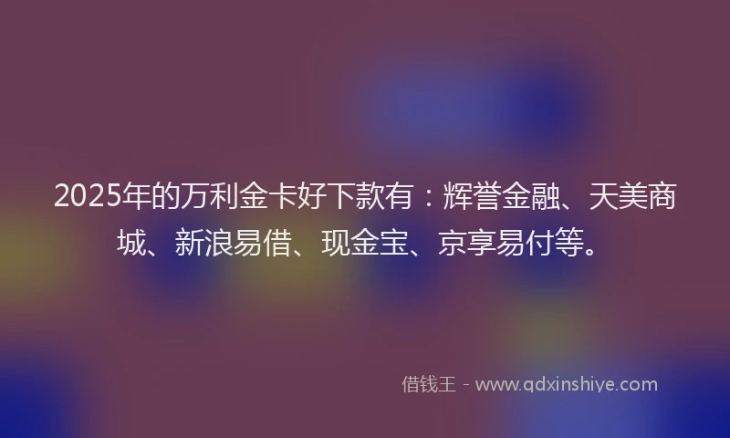 2025年的万利金卡好下款有：辉誉金融、天美商城、新浪易借、现金宝、京享易付等。