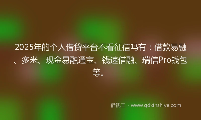 2025年的个人借贷平台不看征信吗有：借款易融、多米、现金易融通宝、钱速借融、瑞信Pro钱包等。
