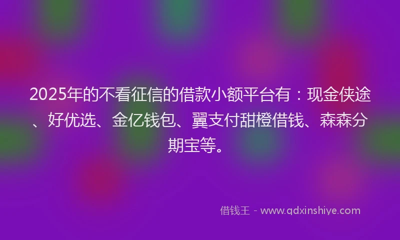 2025年的不看征信的借款小额平台有：现金侠途、好优选、金亿钱包、翼支付甜橙借钱、森森分期宝等。