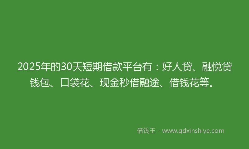 2025年的30天短期借款平台有：好人贷、融悦贷钱包、口袋花、现金秒借融途、借钱花等。