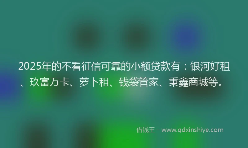 2025年的不看征信可靠的小额贷款有：银河好租、玖富万卡、萝卜租、钱袋管家、秉鑫商城等。