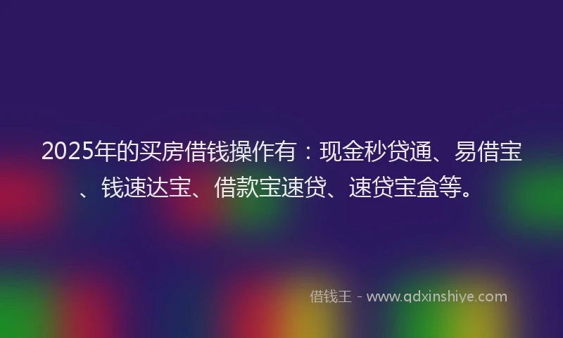 2025年的买房借钱操作有：现金秒贷通、易借宝、钱速达宝、借款宝速贷、速贷宝盒等。