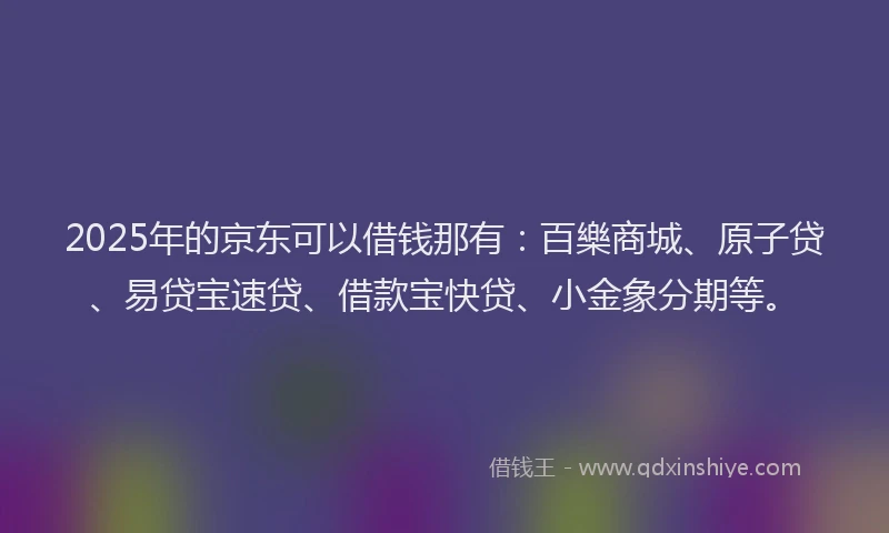 2025年的京东可以借钱那有：百樂商城、原子贷、易贷宝速贷、借款宝快贷、小金象分期等。