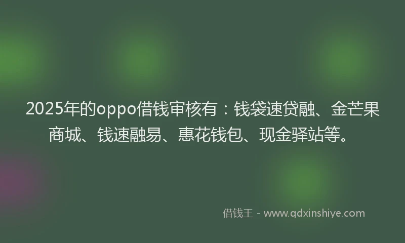 2025年的oppo借钱审核有：钱袋速贷融、金芒果商城、钱速融易、惠花钱包、现金驿站等。