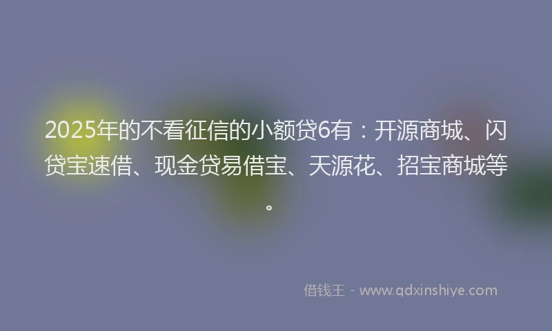 2025年的不看征信的小额贷6有：开源商城、闪贷宝速借、现金贷易借宝、天源花、招宝商城等。