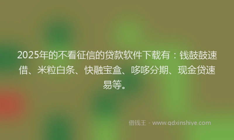 2025年的不看征信的贷款软件下载有：钱鼓鼓速借、米粒白条、快融宝盒、哆哆分期、现金贷速易等。