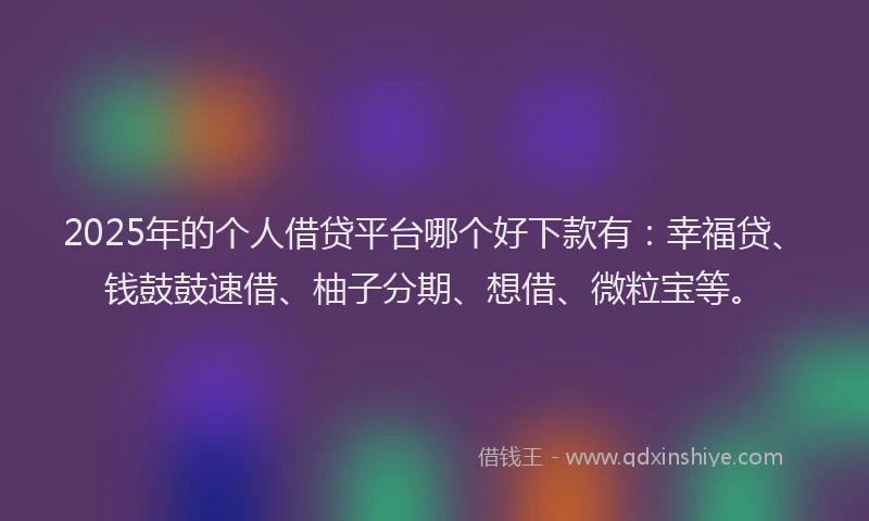 2025年的个人借贷平台哪个好下款有：幸福贷、钱鼓鼓速借、柚子分期、想借、微粒宝等。