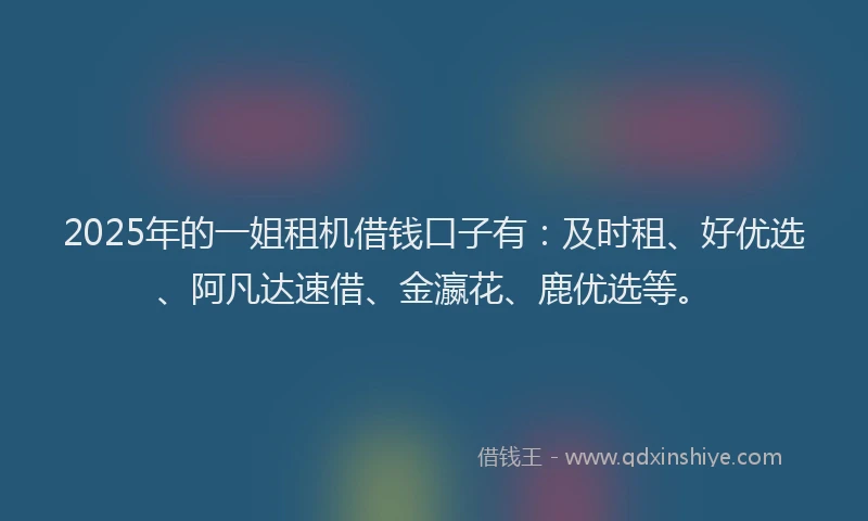 2025年的一姐租机借钱口子有：及时租、好优选、阿凡达速借、金瀛花、鹿优选等。