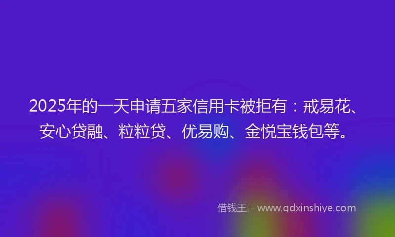 2025年的一天申请五家信用卡被拒有：戒易花、安心贷融、粒粒贷、优易购、金悦宝钱包等。
