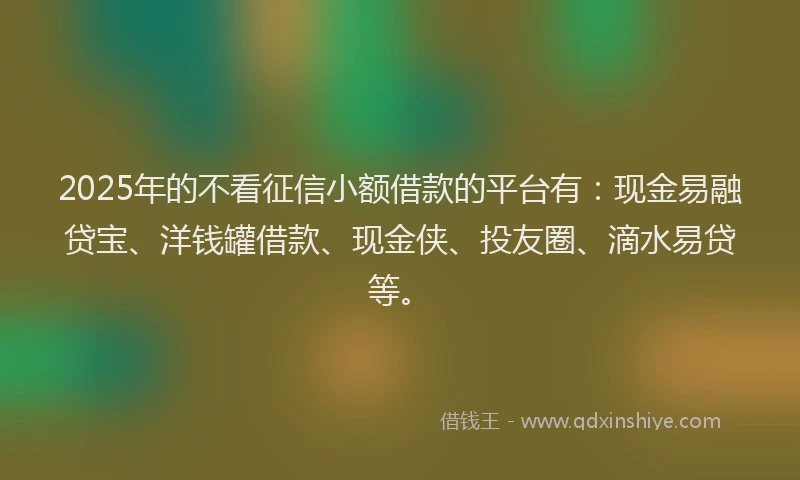 2025年的不看征信小额借款的平台有：现金易融贷宝、洋钱罐借款、现金侠、投友圈、滴水易贷等。