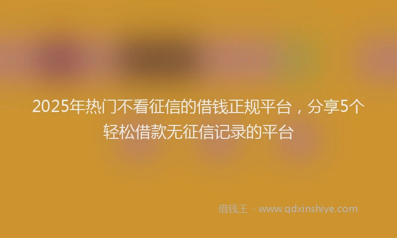 2025年热门不看征信的借钱正规平台，分享5个轻松借款无征信记录的平台