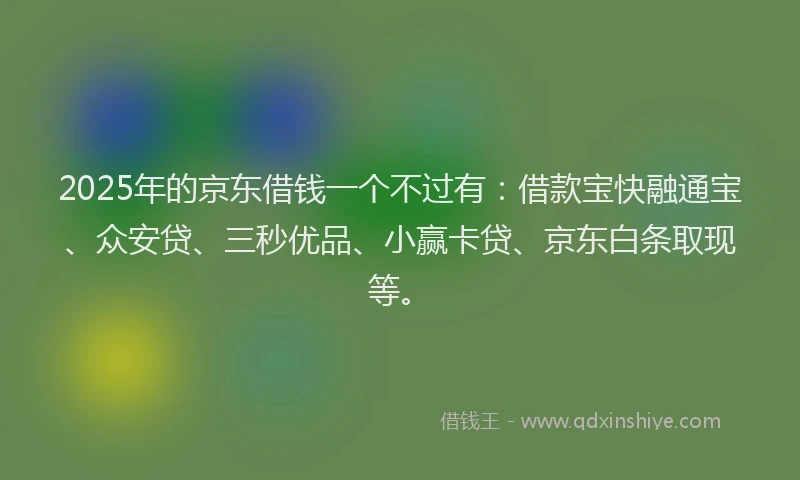 2025年的京东借钱一个不过有：借款宝快融通宝、众安贷、三秒优品、小赢卡贷、京东白条取现等。