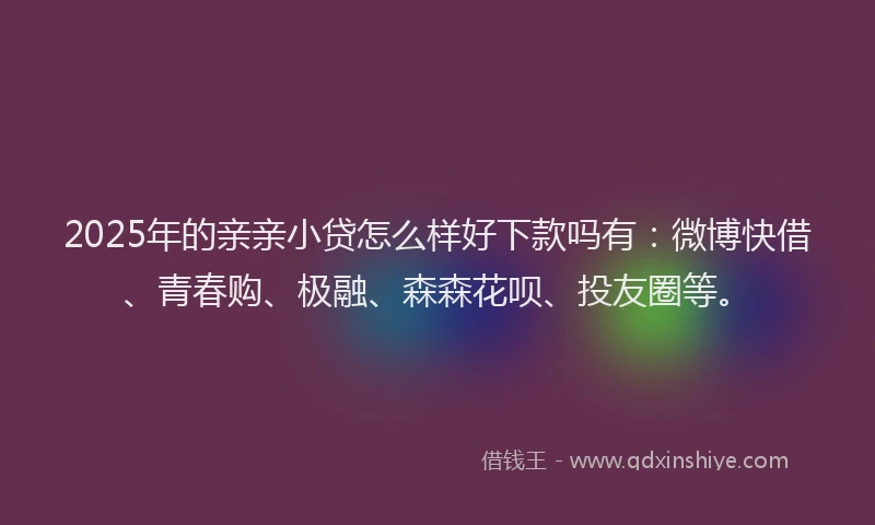 2025年的亲亲小贷怎么样好下款吗有：微博快借、青春购、极融、森森花呗、投友圈等。