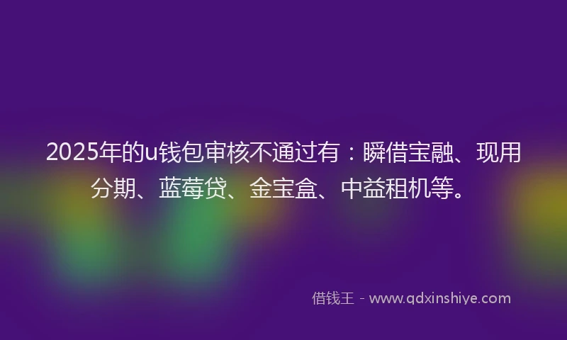 2025年的u钱包审核不通过有：瞬借宝融、现用分期、蓝莓贷、金宝盒、中益租机等。