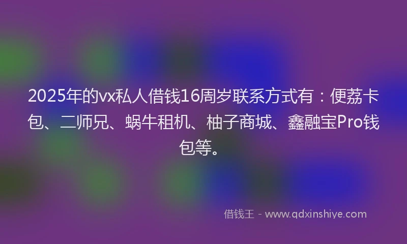 2025年的vx私人借钱16周岁联系方式有：便荔卡包、二师兄、蜗牛租机、柚子商城、鑫融宝Pro钱包等。
