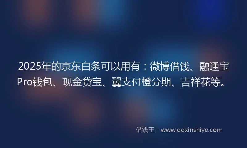 2025年的京东白条可以用有：微博借钱、融通宝Pro钱包、现金贷宝、翼支付橙分期、吉祥花等。