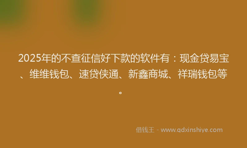 2025年的不查征信好下款的软件有：现金贷易宝、维维钱包、速贷侠通、新鑫商城、祥瑞钱包等。