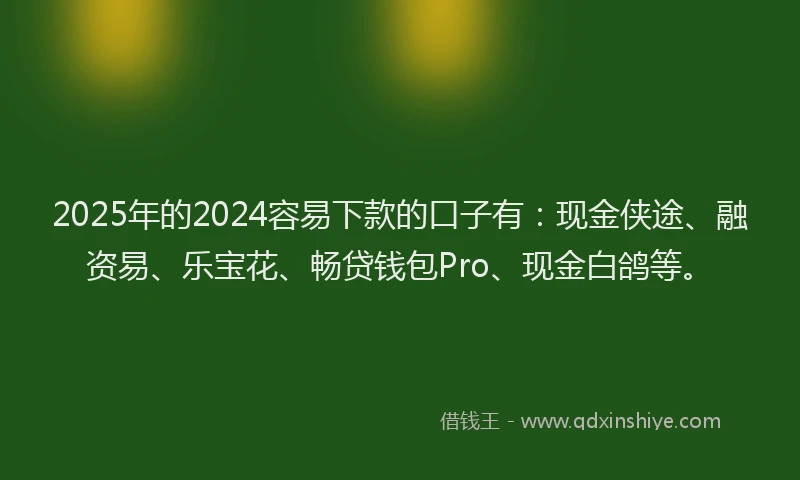 2025年的2024容易下款的口子有：现金侠途、融资易、乐宝花、畅贷钱包Pro、现金白鸽等。