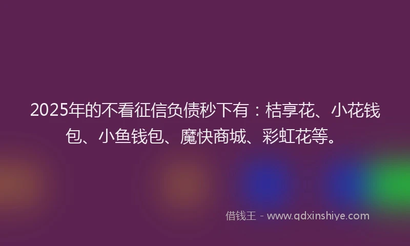 2025年的不看征信负债秒下有：桔享花、小花钱包、小鱼钱包、魔快商城、彩虹花等。
