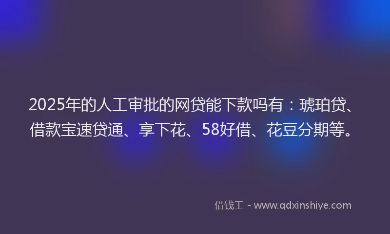 2025年的人工审批的网贷能下款吗有：琥珀贷、借款宝速贷通、享下花、58好借、花豆分期等。