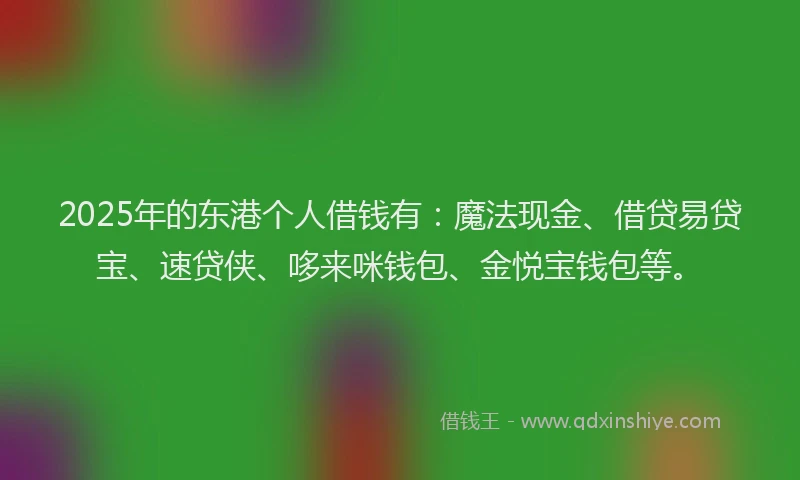 2025年的东港个人借钱有：魔法现金、借贷易贷宝、速贷侠、哆来咪钱包、金悦宝钱包等。