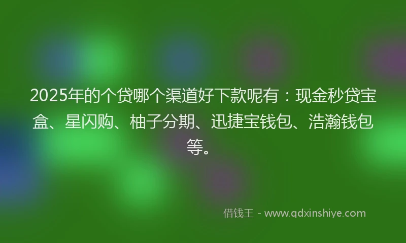2025年的个贷哪个渠道好下款呢有：现金秒贷宝盒、星闪购、柚子分期、迅捷宝钱包、浩瀚钱包等。