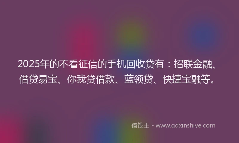 2025年的不看征信的手机回收贷有：招联金融、借贷易宝、你我贷借款、蓝领贷、快捷宝融等。