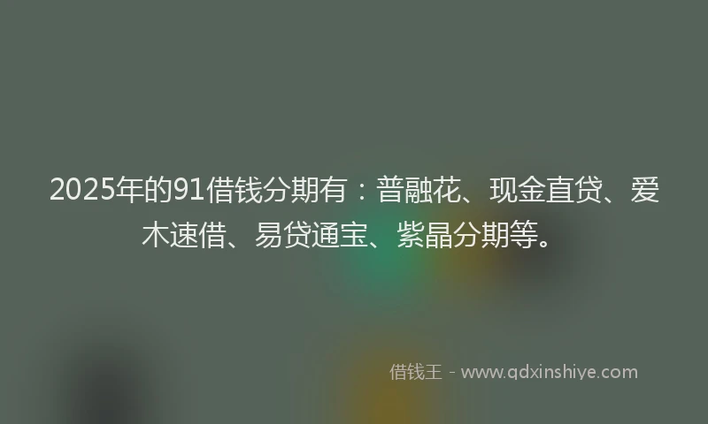 2025年的91借钱分期有：普融花、现金直贷、爱木速借、易贷通宝、紫晶分期等。