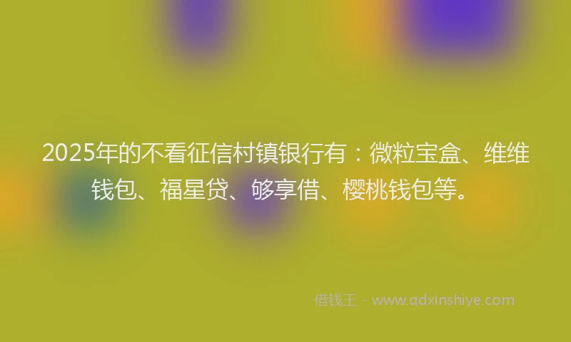 2025年的不看征信村镇银行有：微粒宝盒、维维钱包、福星贷、够享借、樱桃钱包等。