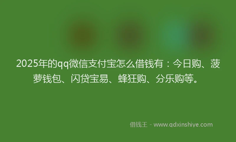 2025年的qq微信支付宝怎么借钱有：今日购、菠萝钱包、闪贷宝易、蜂狂购、分乐购等。
