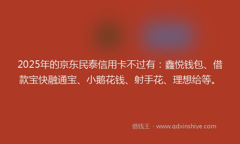 2025年的京东民泰信用卡不过有：鑫悦钱包、借款宝快融通宝、小鹅花钱、射手花、理想给等。