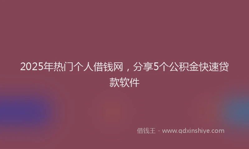 2025年热门个人借钱网，分享5个公积金快速贷款软件