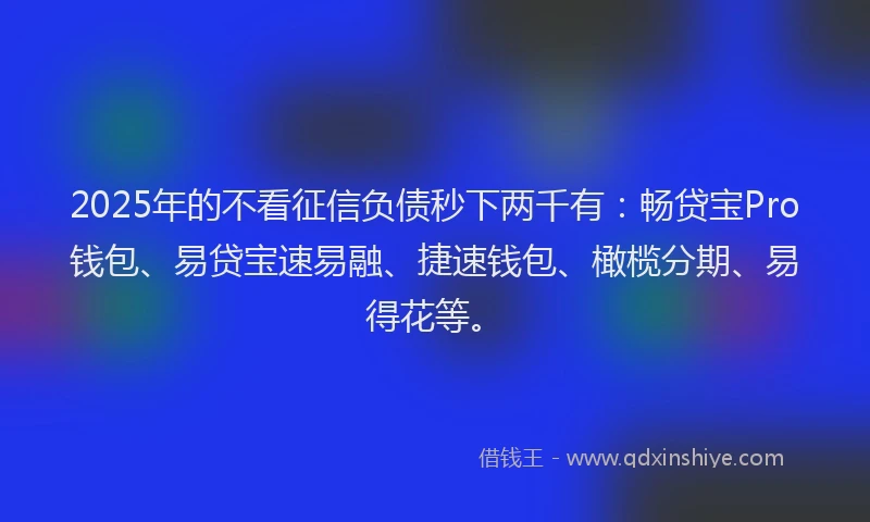 2025年的不看征信负债秒下两千有：畅贷宝Pro钱包、易贷宝速易融、捷速钱包、橄榄分期、易得花等。