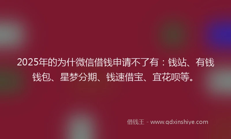 2025年的为什微信借钱申请不了有：钱站、有钱钱包、星梦分期、钱速借宝、宜花呗等。