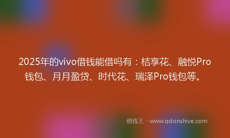 2025年的vivo借钱能借吗有：桔享花、融悦Pro钱包、月月盈贷、时代花、瑞泽Pro钱包等。