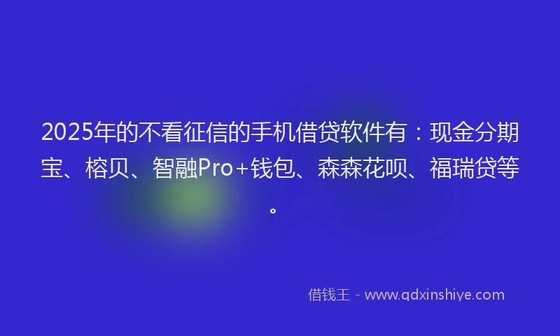 2025年的不看征信的手机借贷软件有：现金分期宝、榕贝、智融Pro+钱包、森森花呗、福瑞贷等。