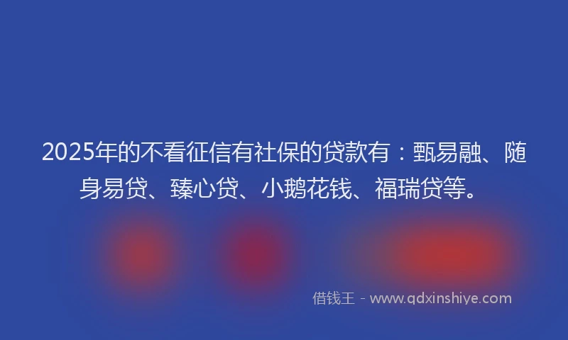 2025年的不看征信有社保的贷款有：甄易融、随身易贷、臻心贷、小鹅花钱、福瑞贷等。